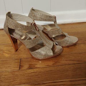 Michael Kors Women's 9 Glitter zip up gold heels